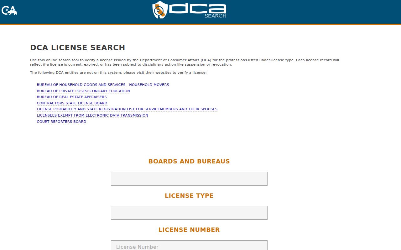 Vallejo residents directory view of the California professional license search