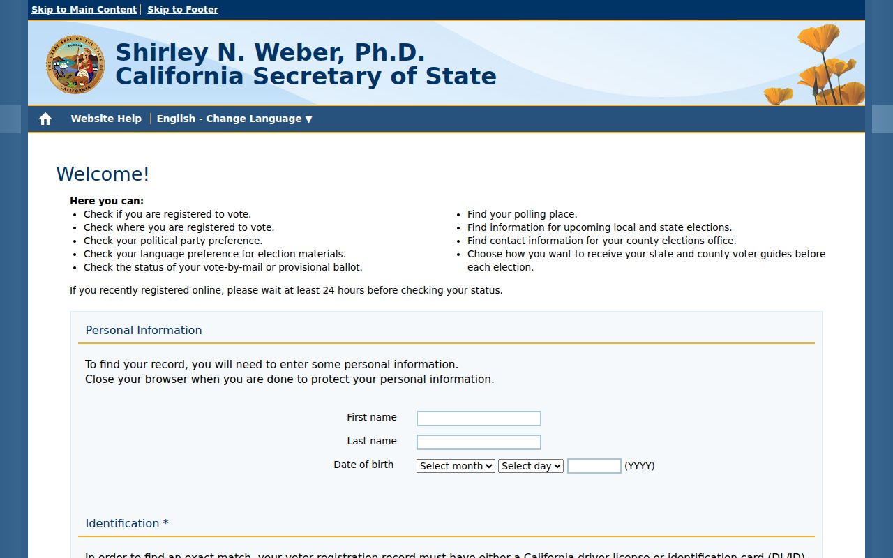 Vallejo residents directory view of the California My Voter Status self-lookup
