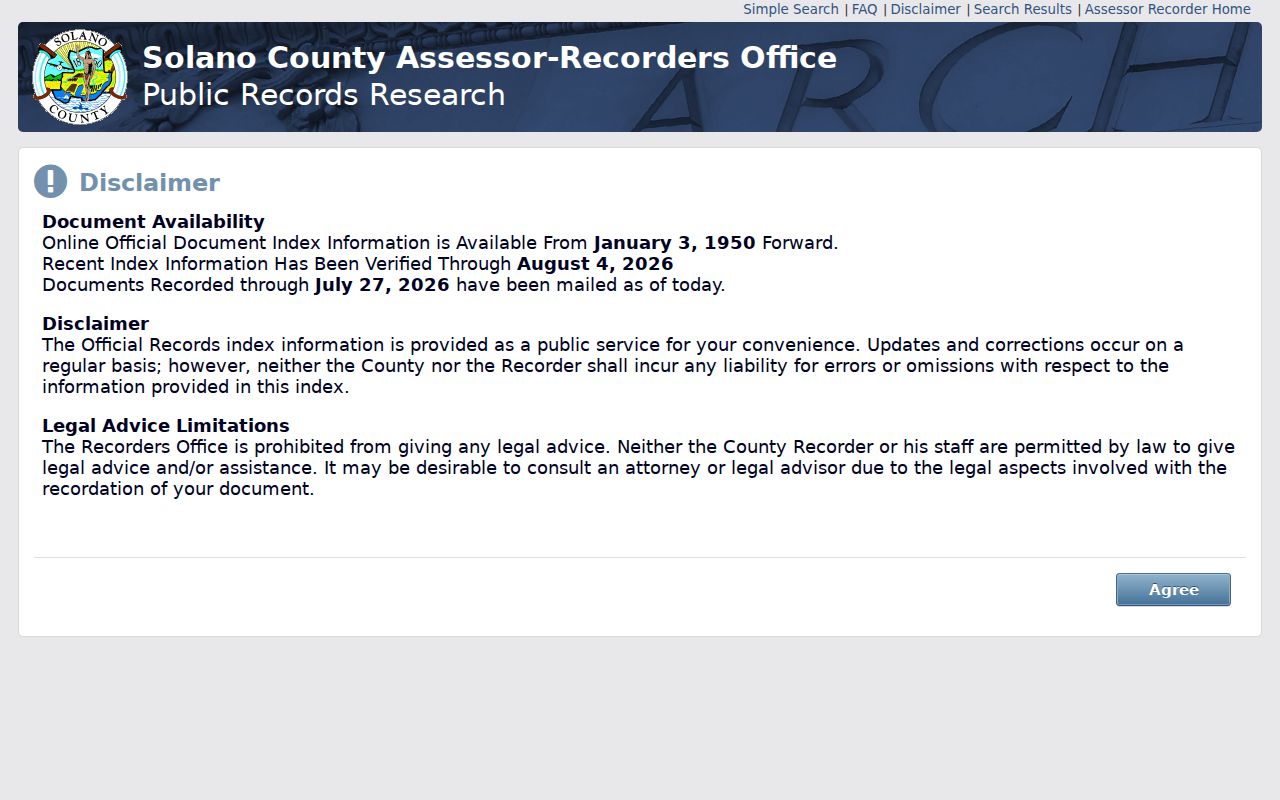 Vallejo previous residents view of the Solano recorded-document index