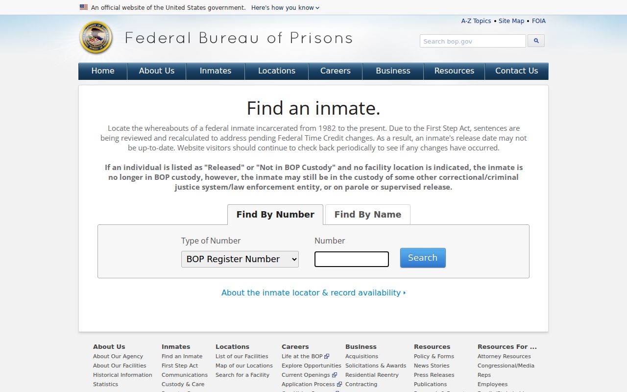 Vallejo resident lookup view of the Federal Bureau of Prisons locator