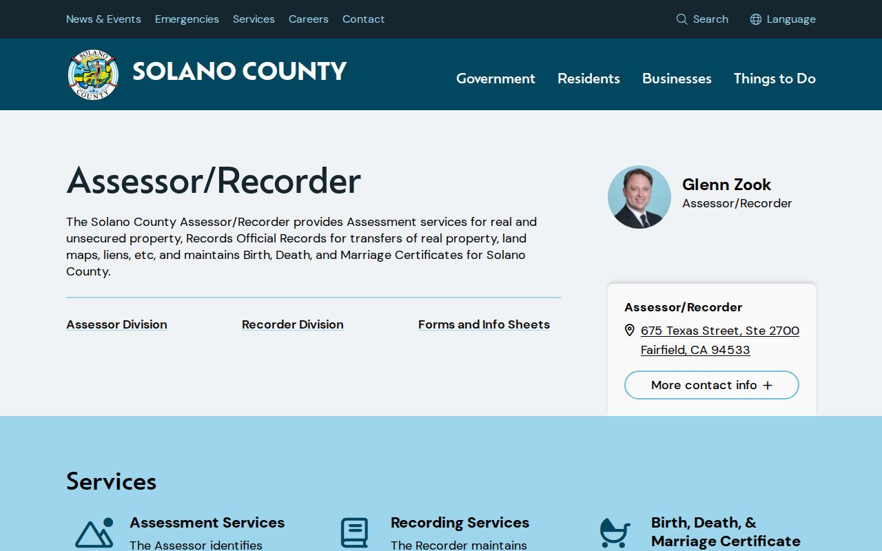 Vallejo street directory view of the Solano Assessor Recorder service hub