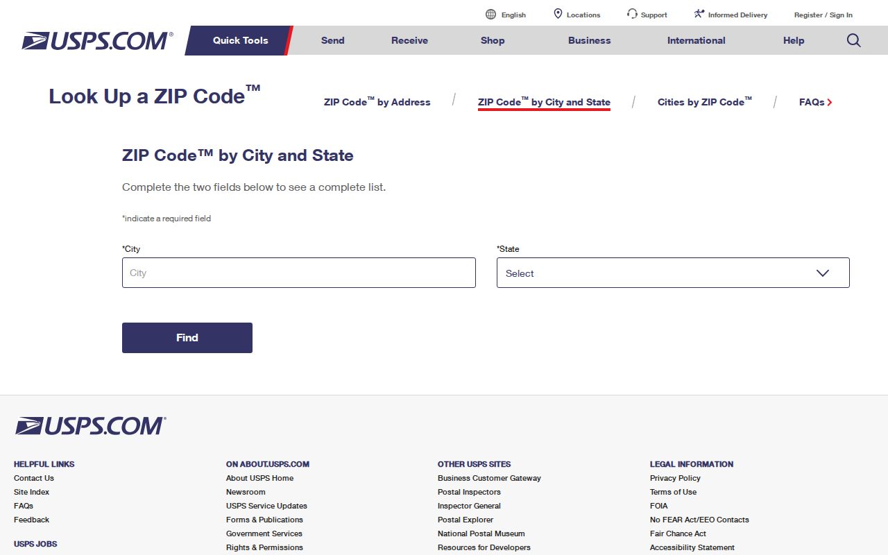 Vallejo ZIP code directory view of the USPS address lookup